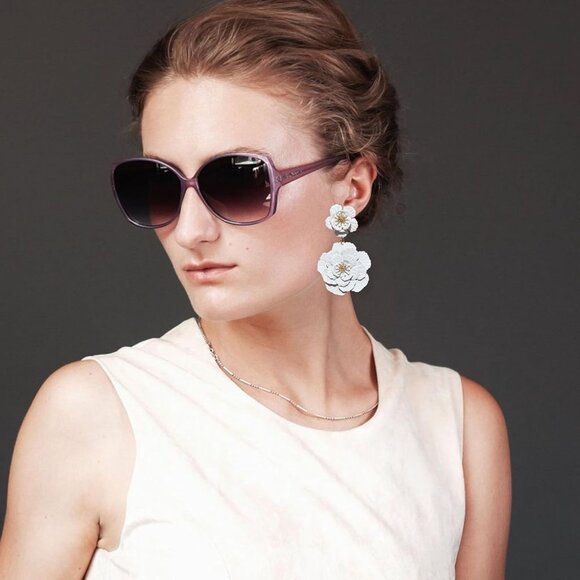 Large Double Flower Earrings Candy Color Metal Flower Dangle Earrings Romantic B - Picture 4 of 6